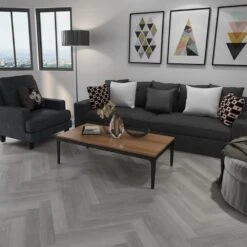 Flooring Sale Store 25 Liberty Floors Light Grey Oak - Herringbone SPC 5.5mm Rigid Core Vinyl Flooring (219444)