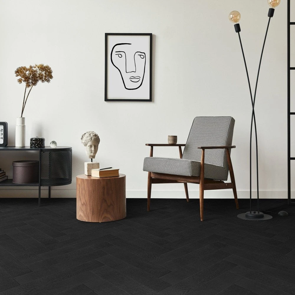 Liberty Floors Midnight Black Oak - Herringbone Parquet 14mm Engineered Real Wood Flooring (223765) 3 Liberty Floors Midnight Black Oak - Herringbone Parquet 14mm Engineered Real Wood Flooring (223765)